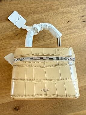 Apede Mod Croc-Embossed Beige Mini Top-Handle Bag with Crossbody Strap
